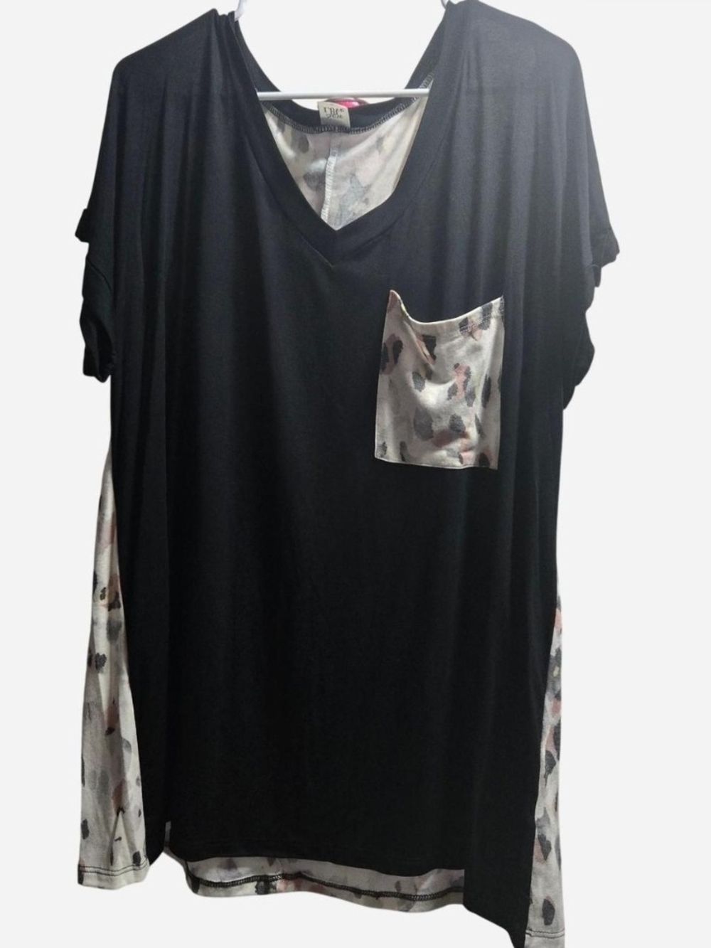 Sew In Love Black V-Neck Tunic with Printed Pocket & Side Panels